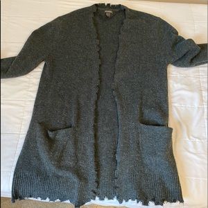 H&M long gray distressed cardigan